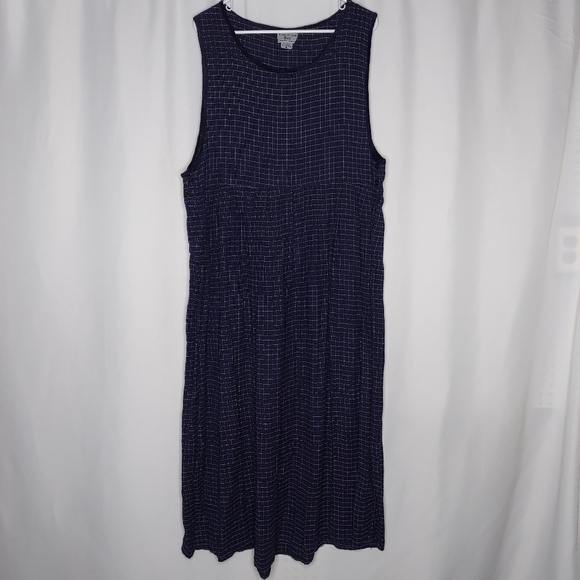 Carolina Bay Jumper Dress XL Gauzy Midi Blue White Woven Block Sleeveless Scoop - Picture 1 of 6
